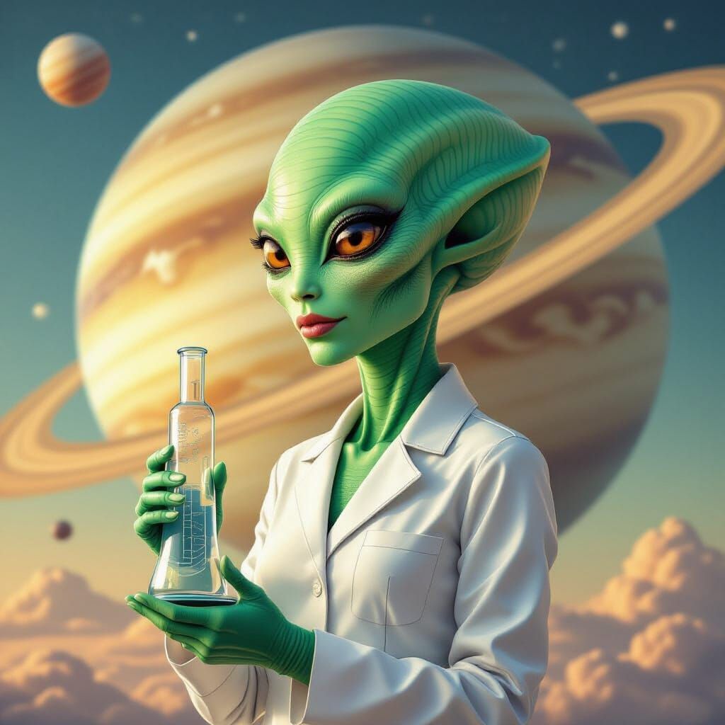 Saturn Alien Female Scientist Sci-Fi Art