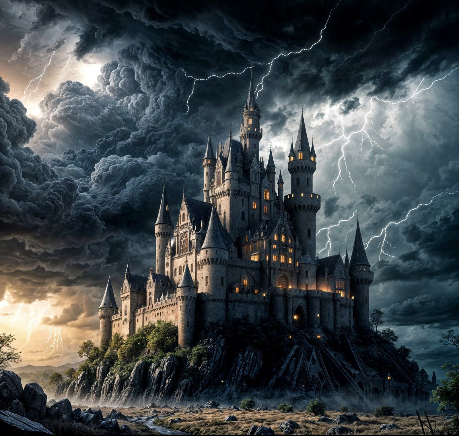 Stormy Gothic Castle Concept Art in Deep Colors