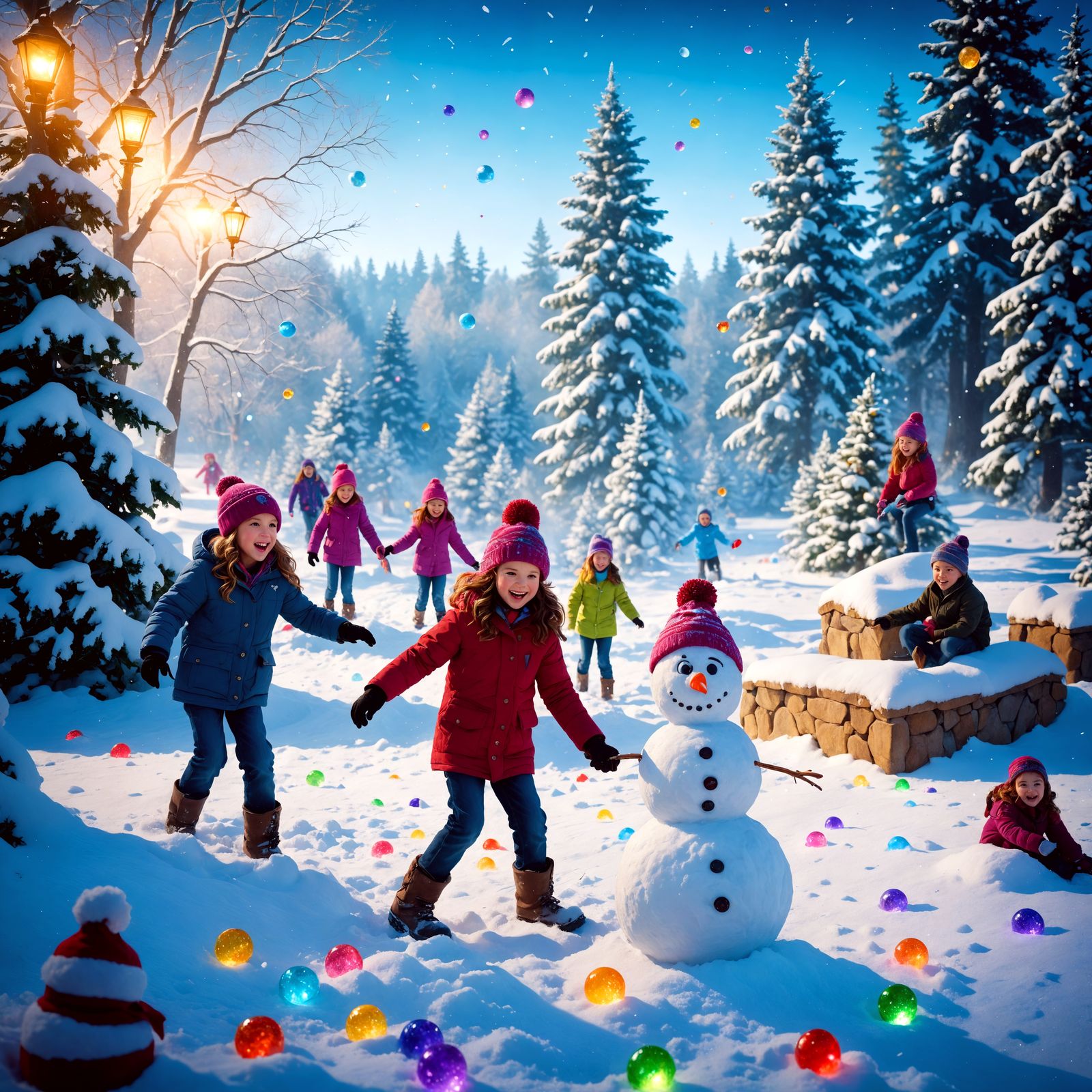 Children Making Snow Angels in Winter Wonderland