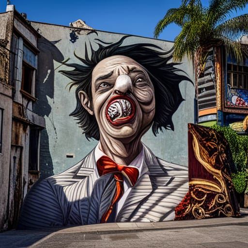 Humorous Beetlejuice Portrait in Street Art Style