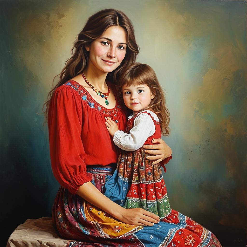 Bohemian Painting of a Beautiful Mother