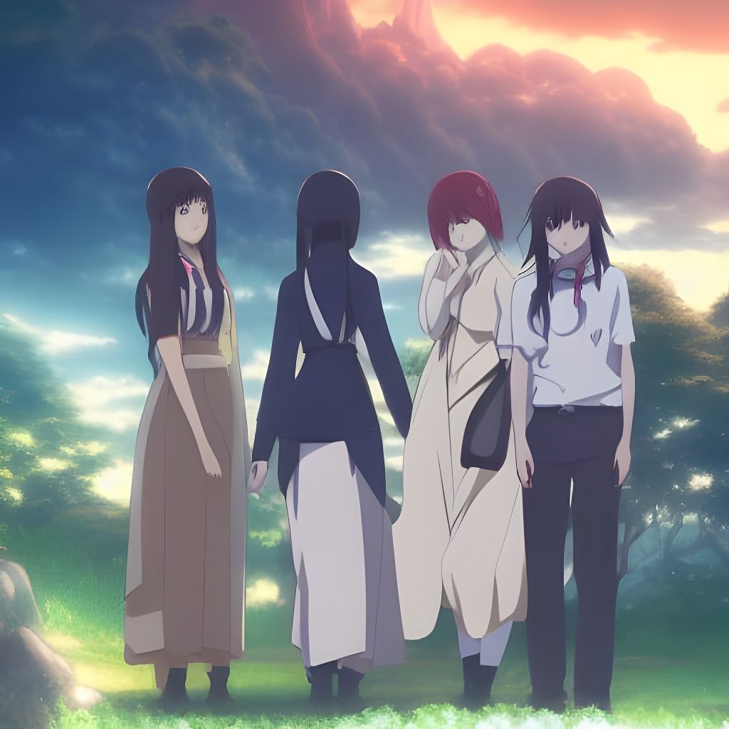 Isekai Harem Anime Key Visual in Ghibli Style