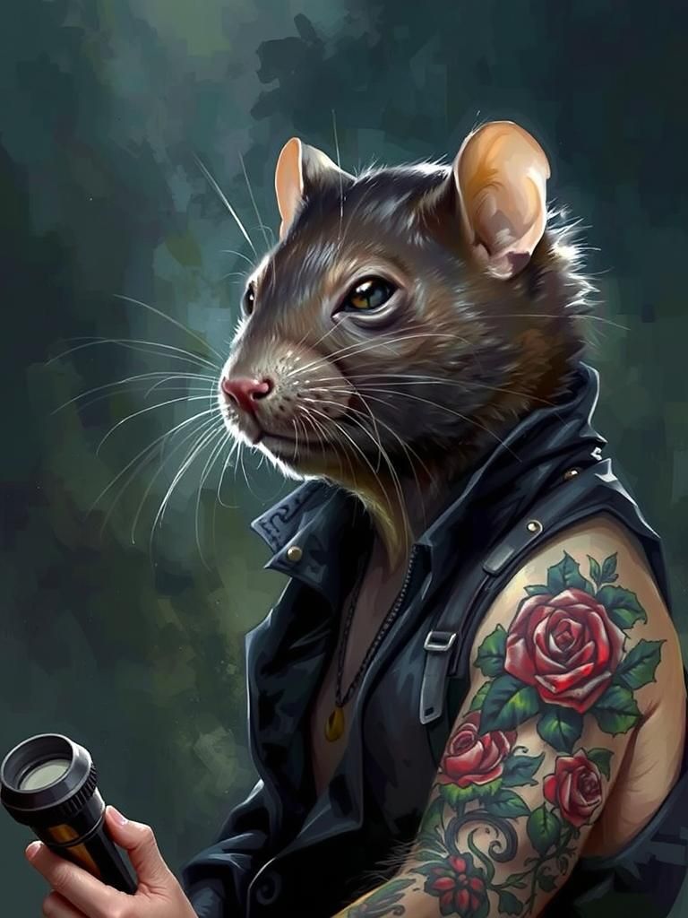 Irezumi Tattooed Mole-rat in Horror Oil Painting Style