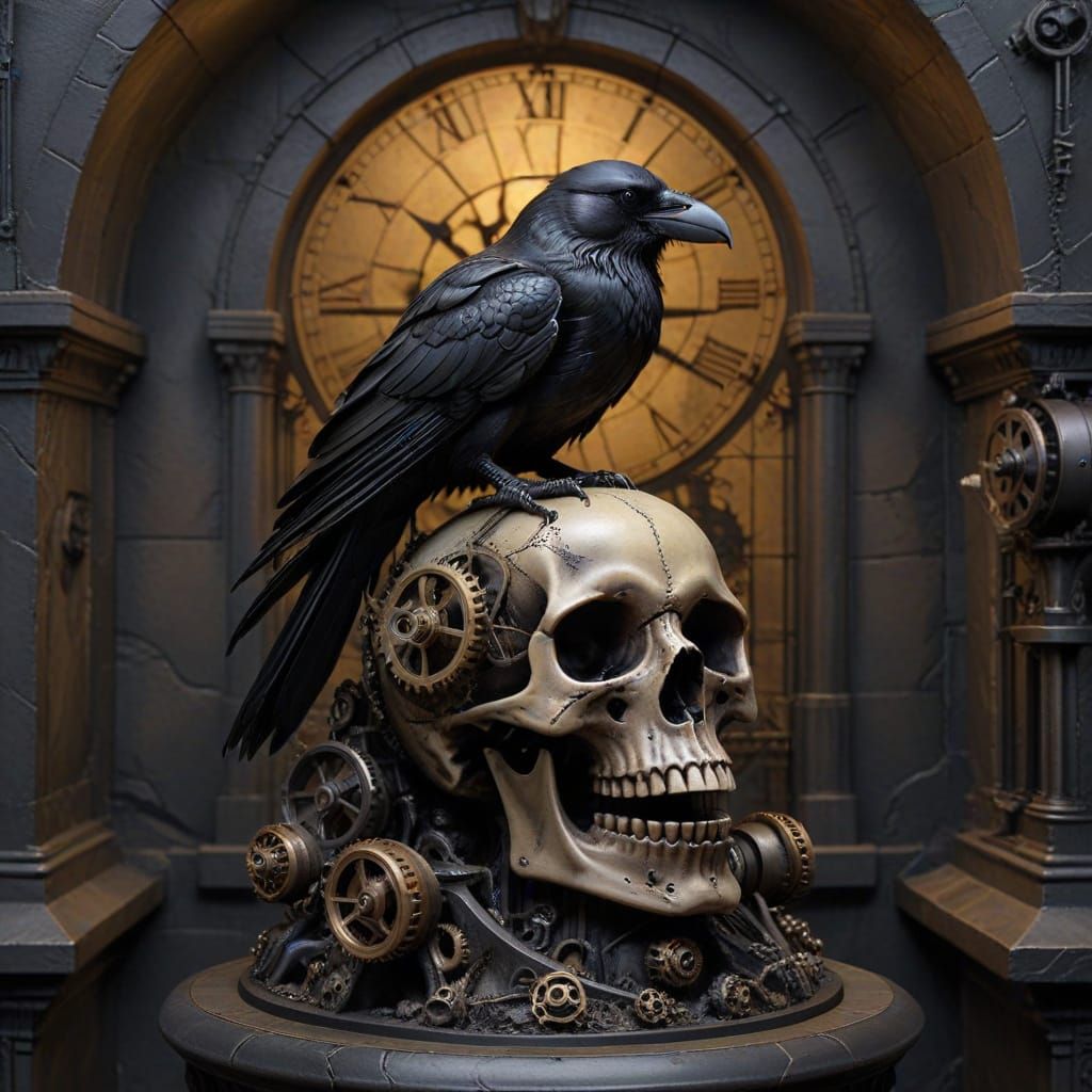 Gothic Clockwork Raven in Victorian Steampunk Style