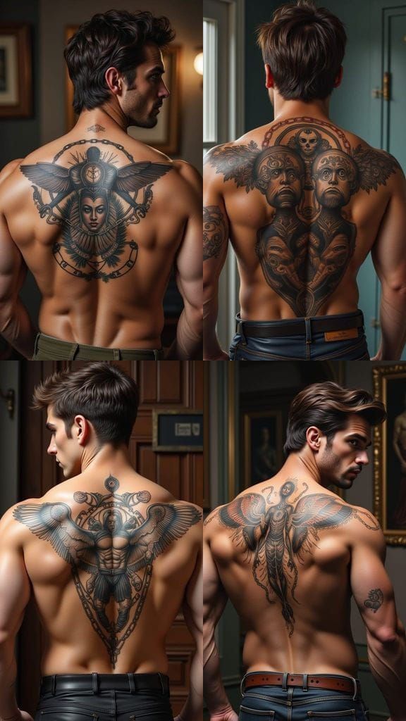 Strong Hero in 1940s Style with Intricate Tattoo