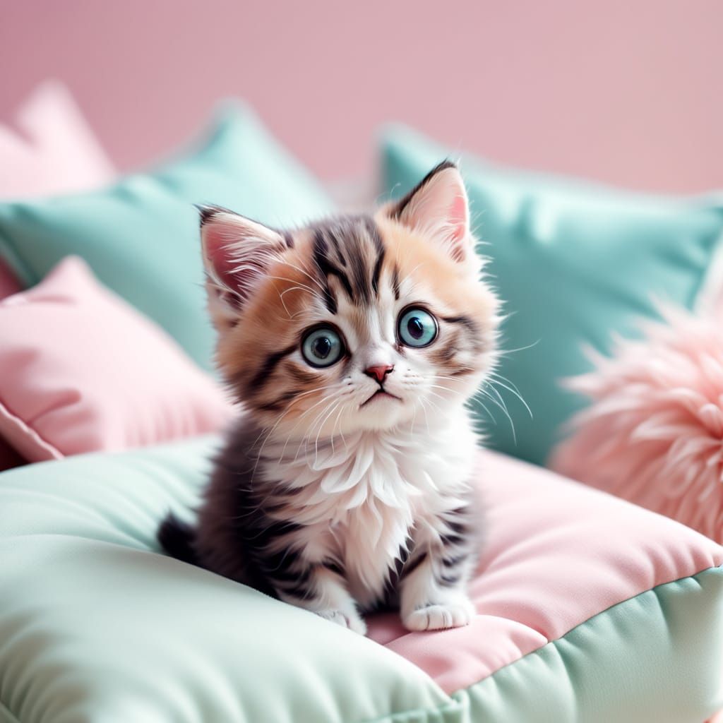 Vibrant Miniature Kitten in Pastel Hues