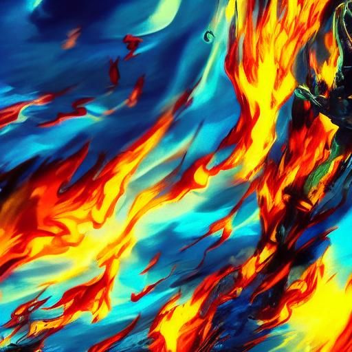 Living Flame Figure in Hyperrealistic Splash Art