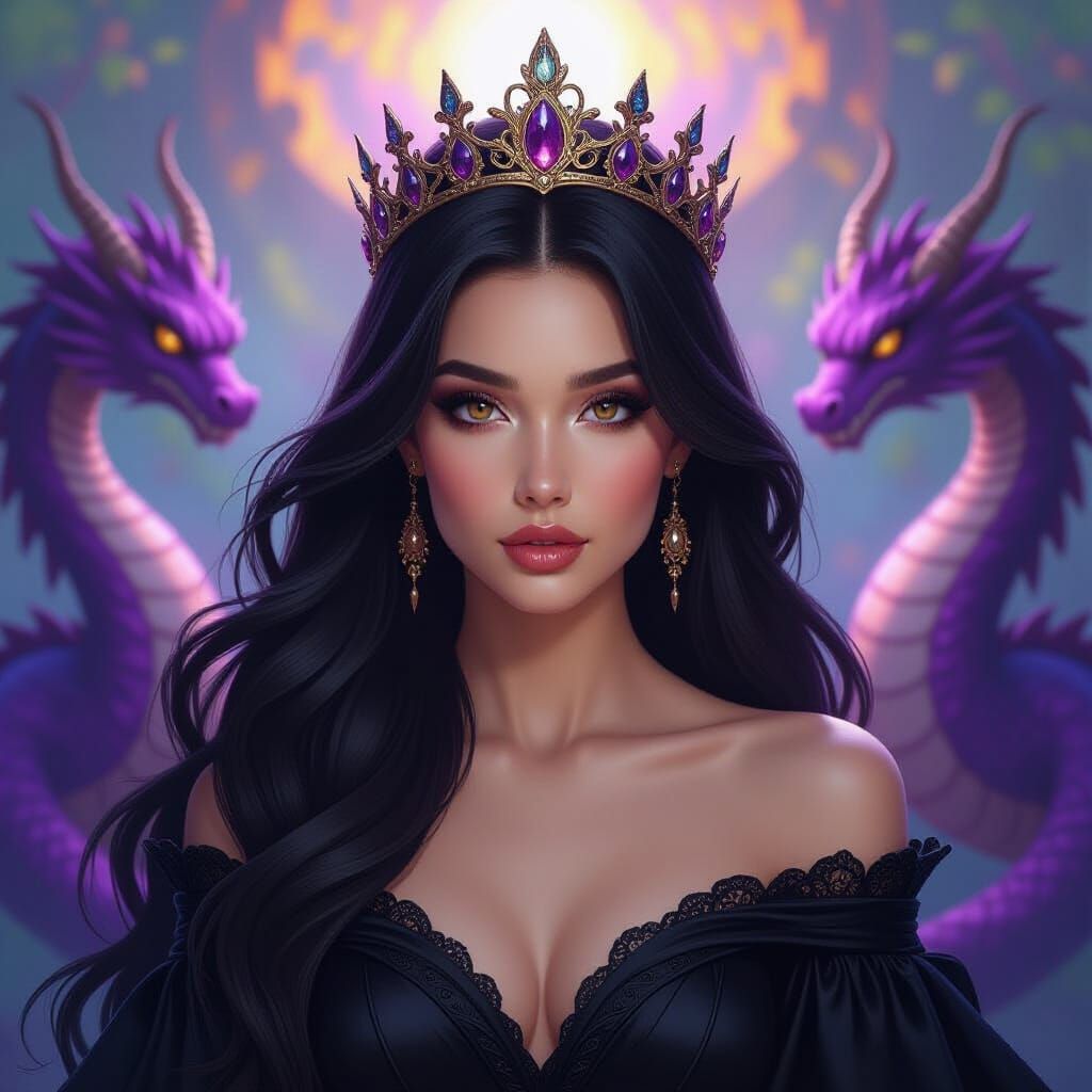 Woman Protected by Dragons: Hyperrealistic Digital Art