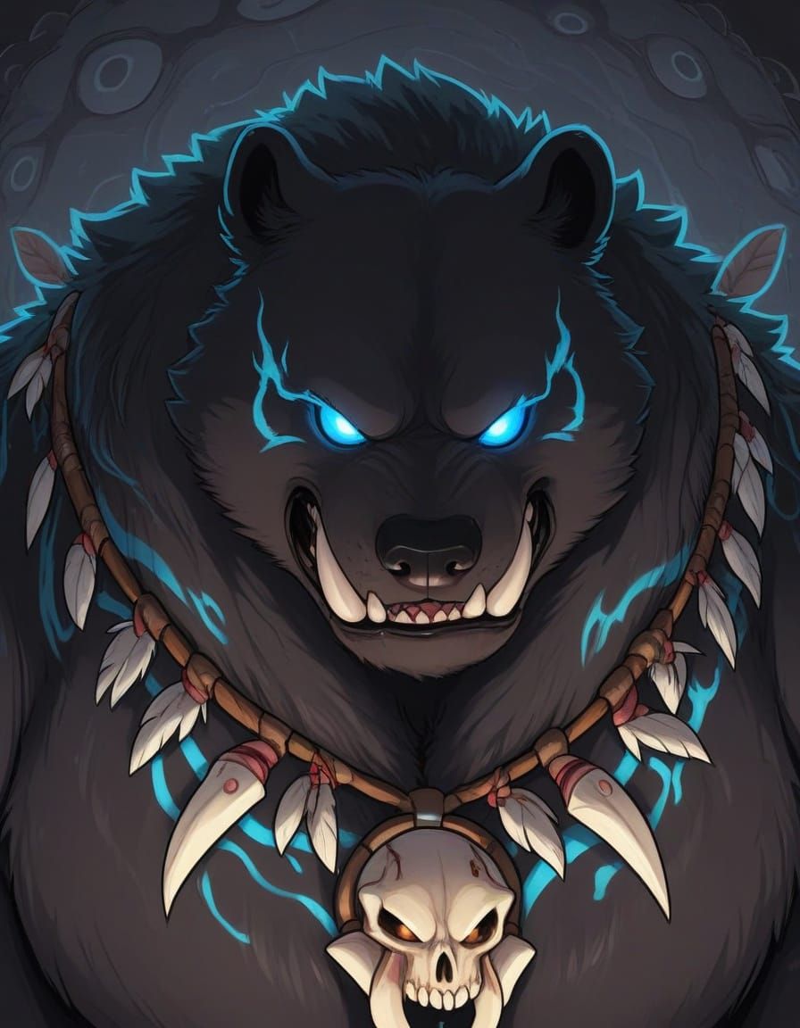 Majestic, Feral Black Bear in Tribal Voodoo Art