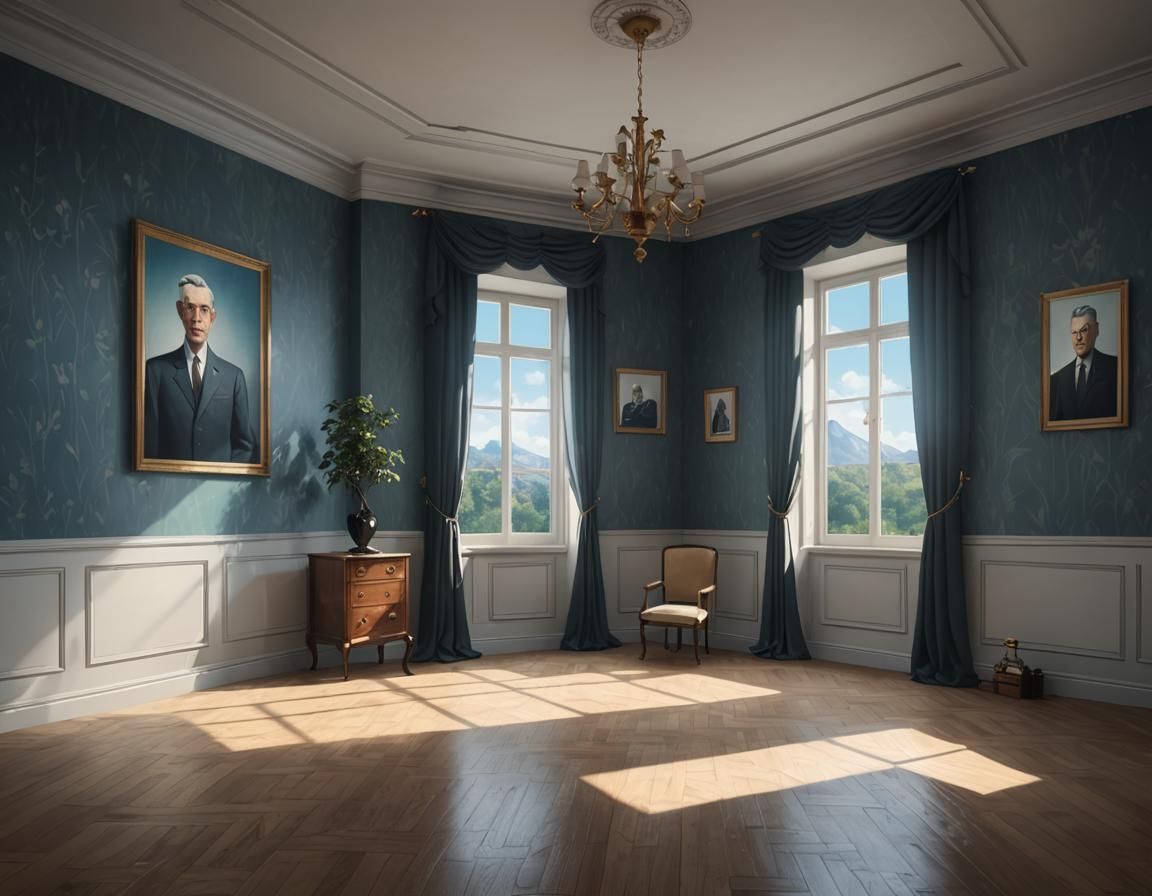 Empty Room with Magritte Picture, 3D Anime Art