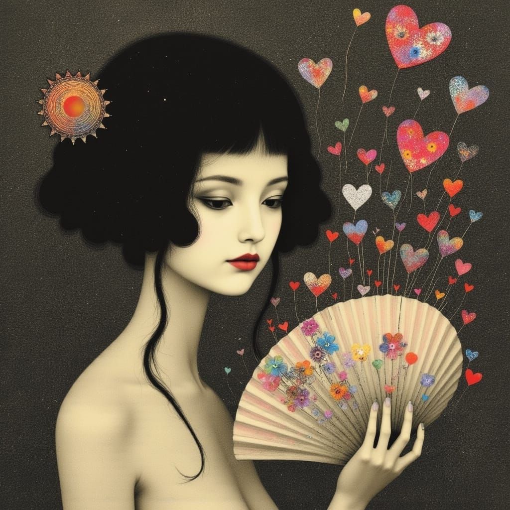 Ethereal Japanese Woman Holds Magical Shell with Sparks