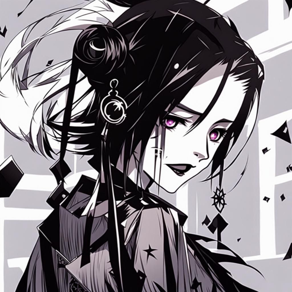 Goth Anime Girl Singing in Black and White