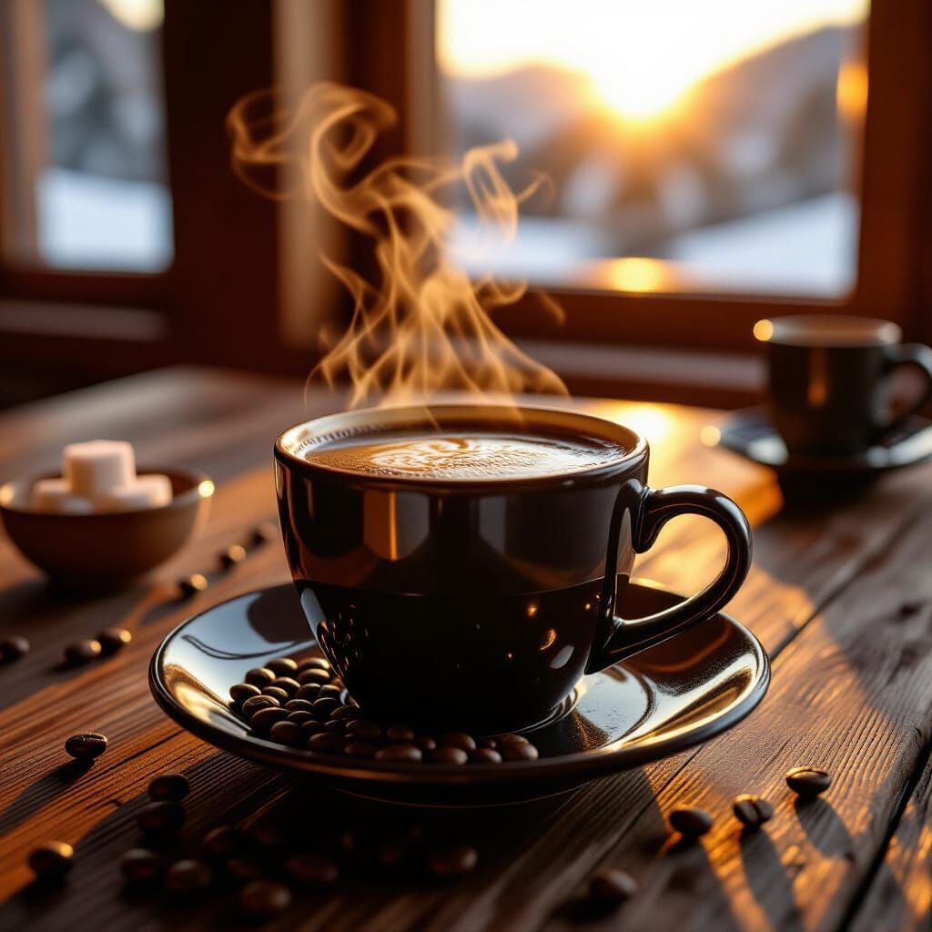 Ethiopian Coffee Cup in Cozy Cabin at Dawn