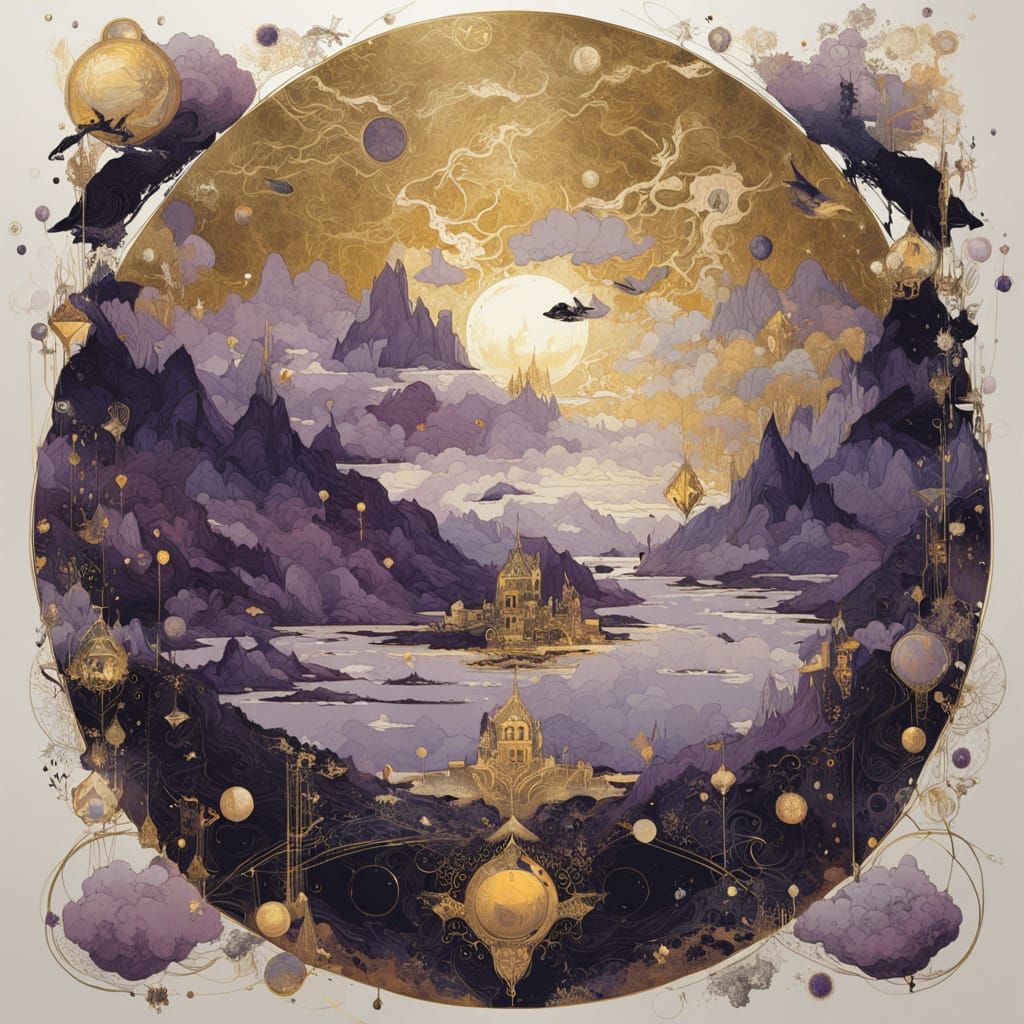 Whimsical Island in the Sky as Gold Glasswork