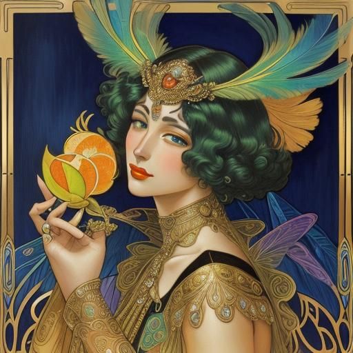 Neon Cabaret Dancer in Art Deco Style