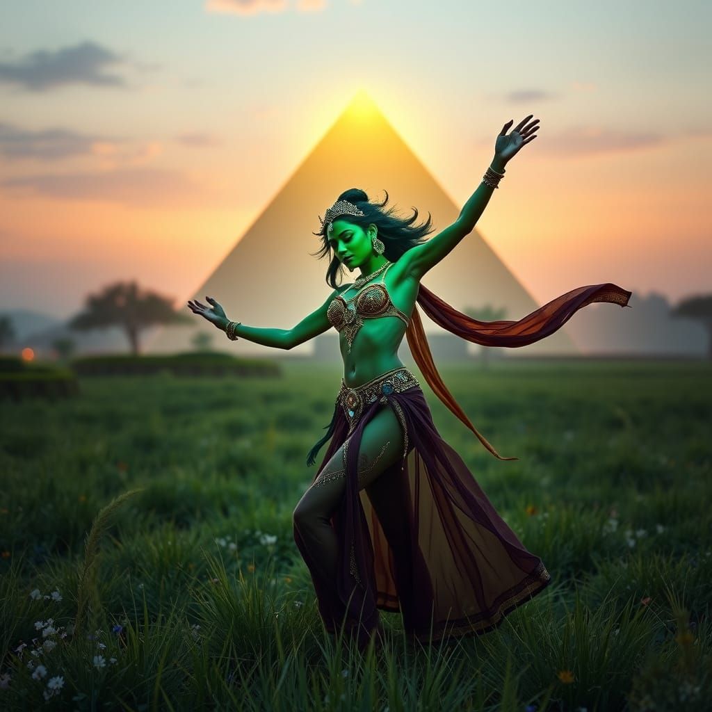 Mystical Goddess Dances in Serene Meadow