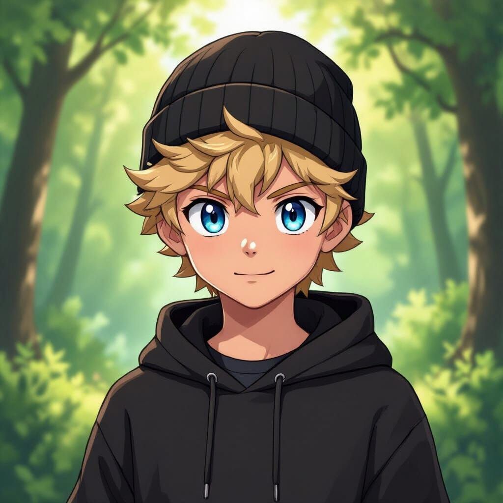 Pokemon Trainer in Forest Clearing Anime Style