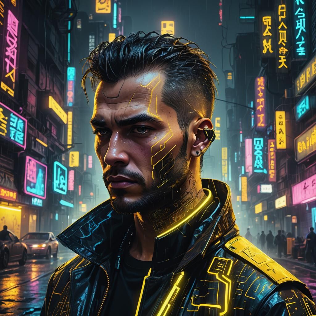 Cyberpunk Neon Portrait with Egyptian Motifs