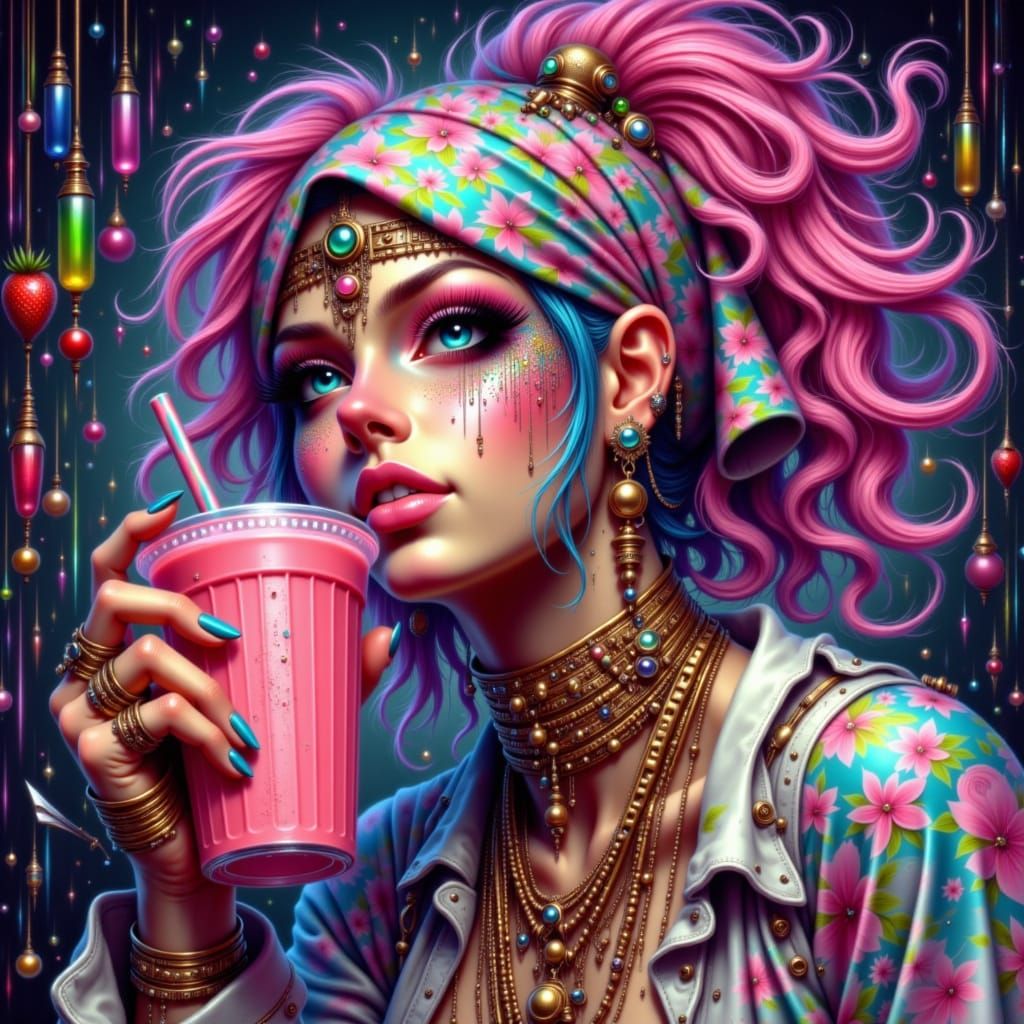 Strawberry Smoothie Rapper in Street Art Style