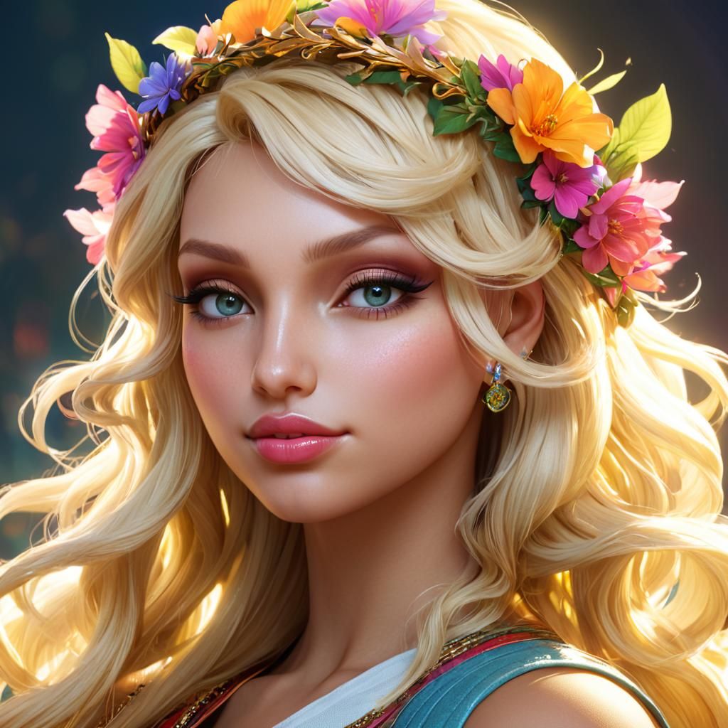 Blonde Bombshell Portrait with Flower Wreath