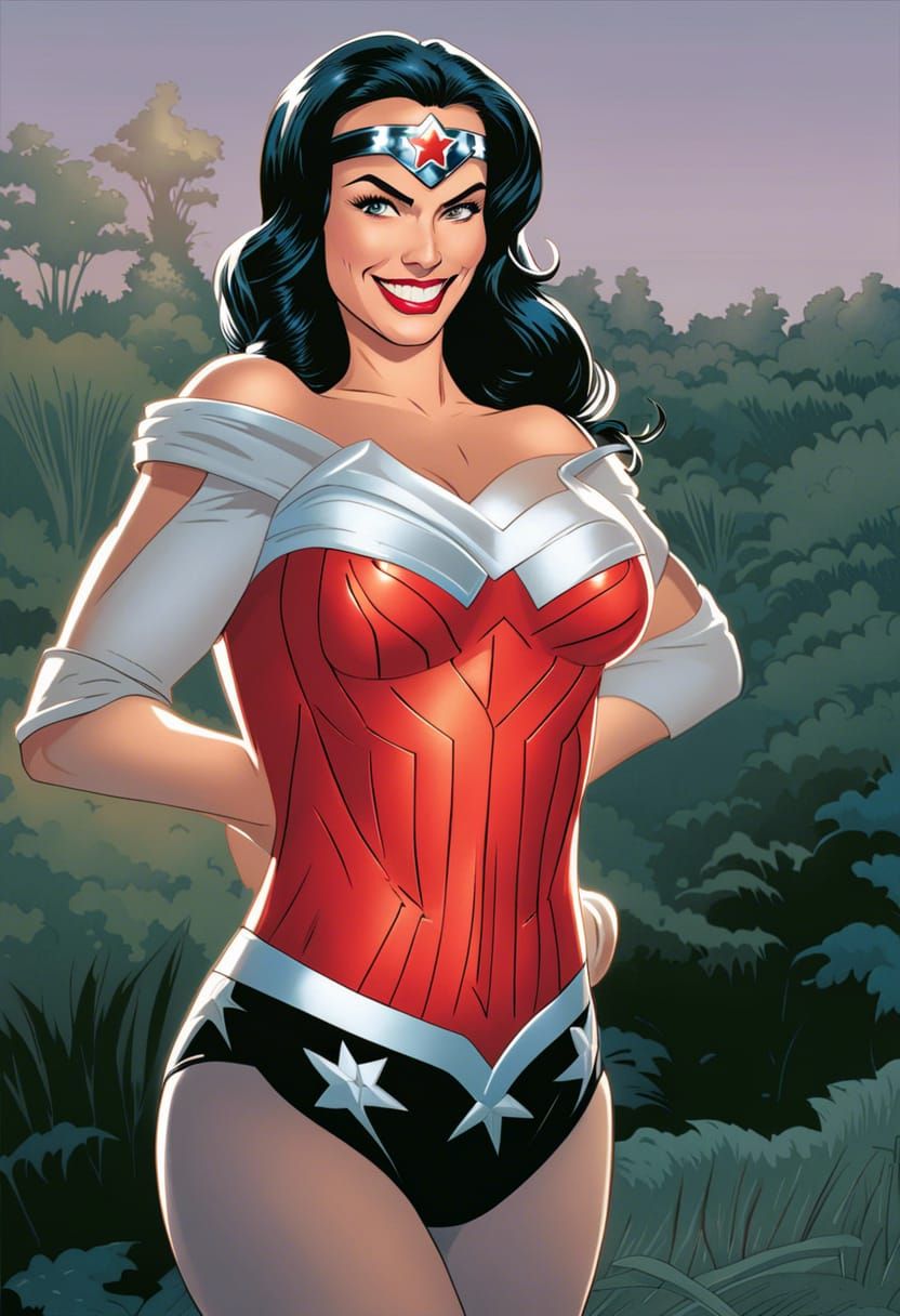 Smiling Wonder Woman in Comic Book Art Style