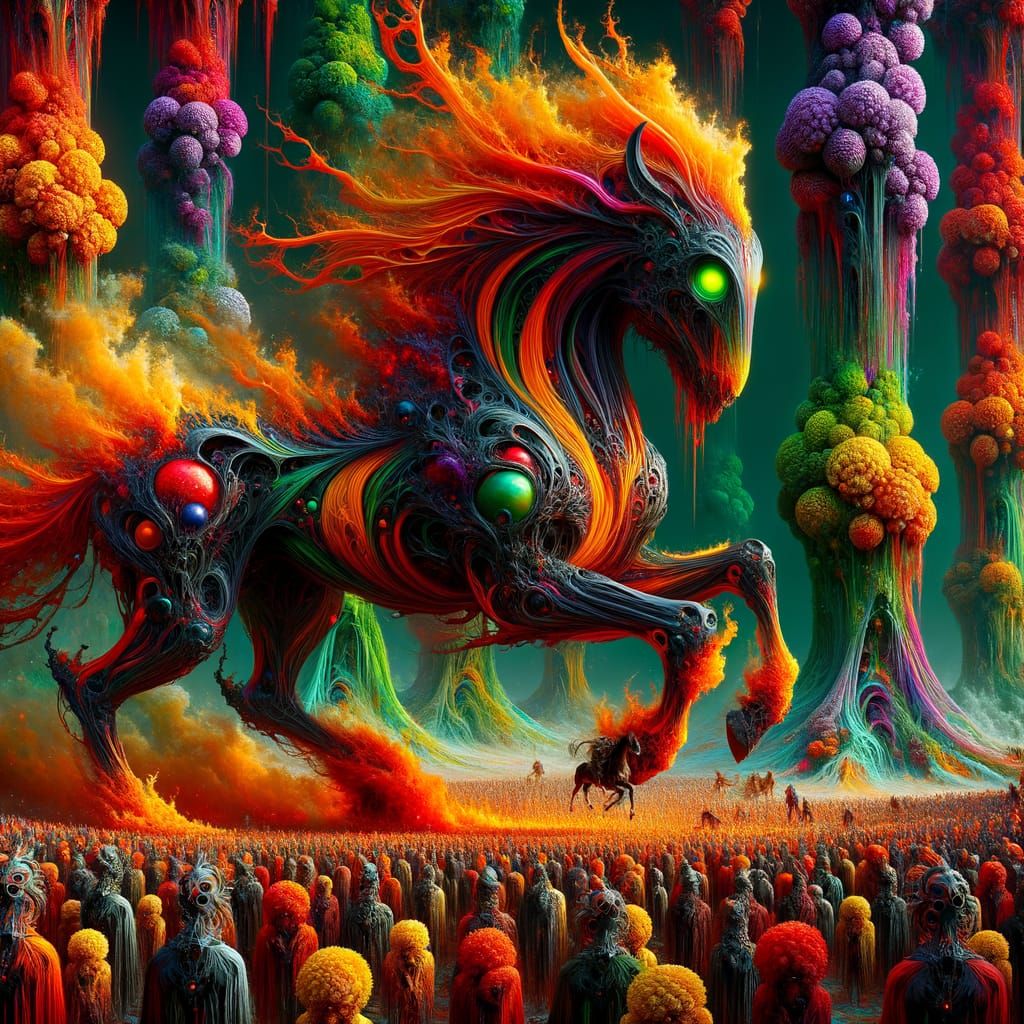 Cyberpunk Hybrid Beast in Alien Forest