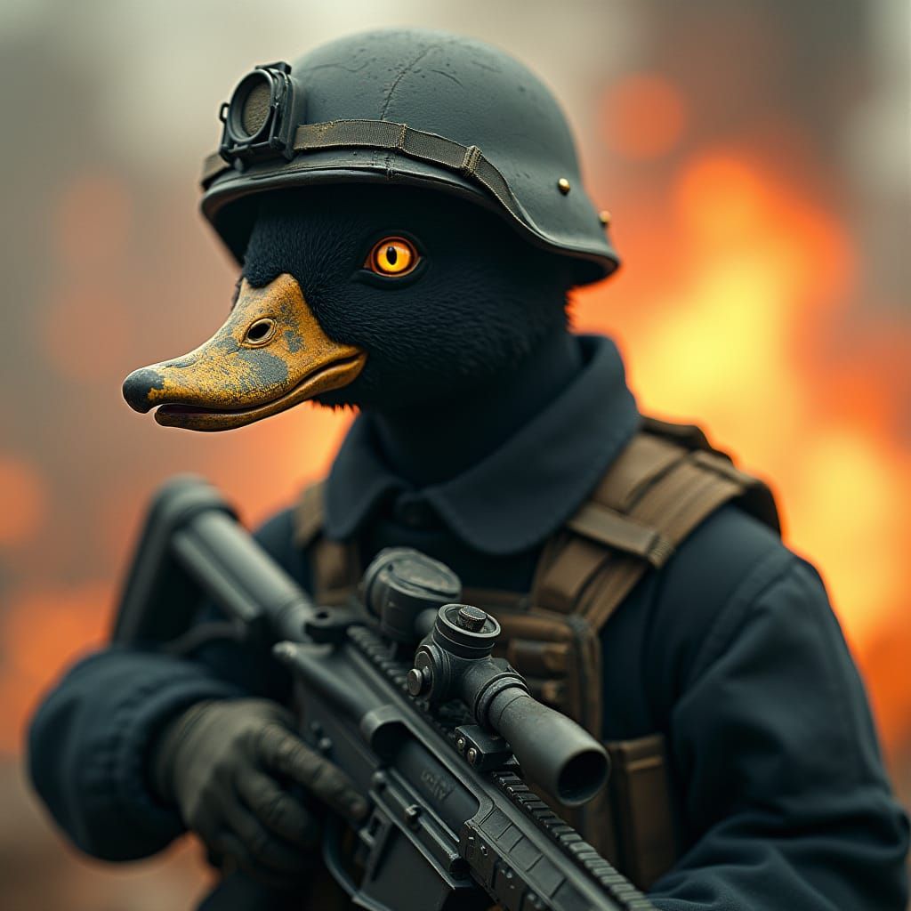 Duck Soldier with Sniper in Explosive Scene