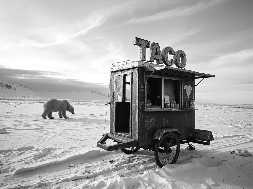 Surreal Arctic Taco Cart with Polar Bear