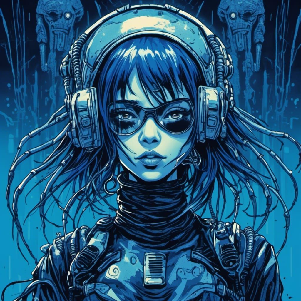 Corroded Biomechanical Cyberpunk Girl in Junji Ito Style