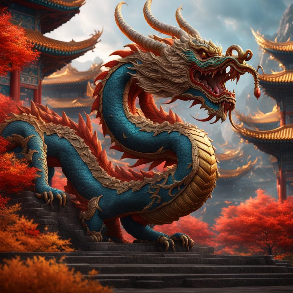 Detailed Chinese Dragon Fantasy Concept Art