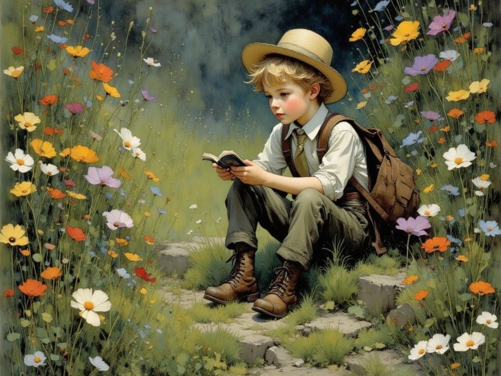 Little Boy Connects with a Frog in a Whimsical, Intricately ...