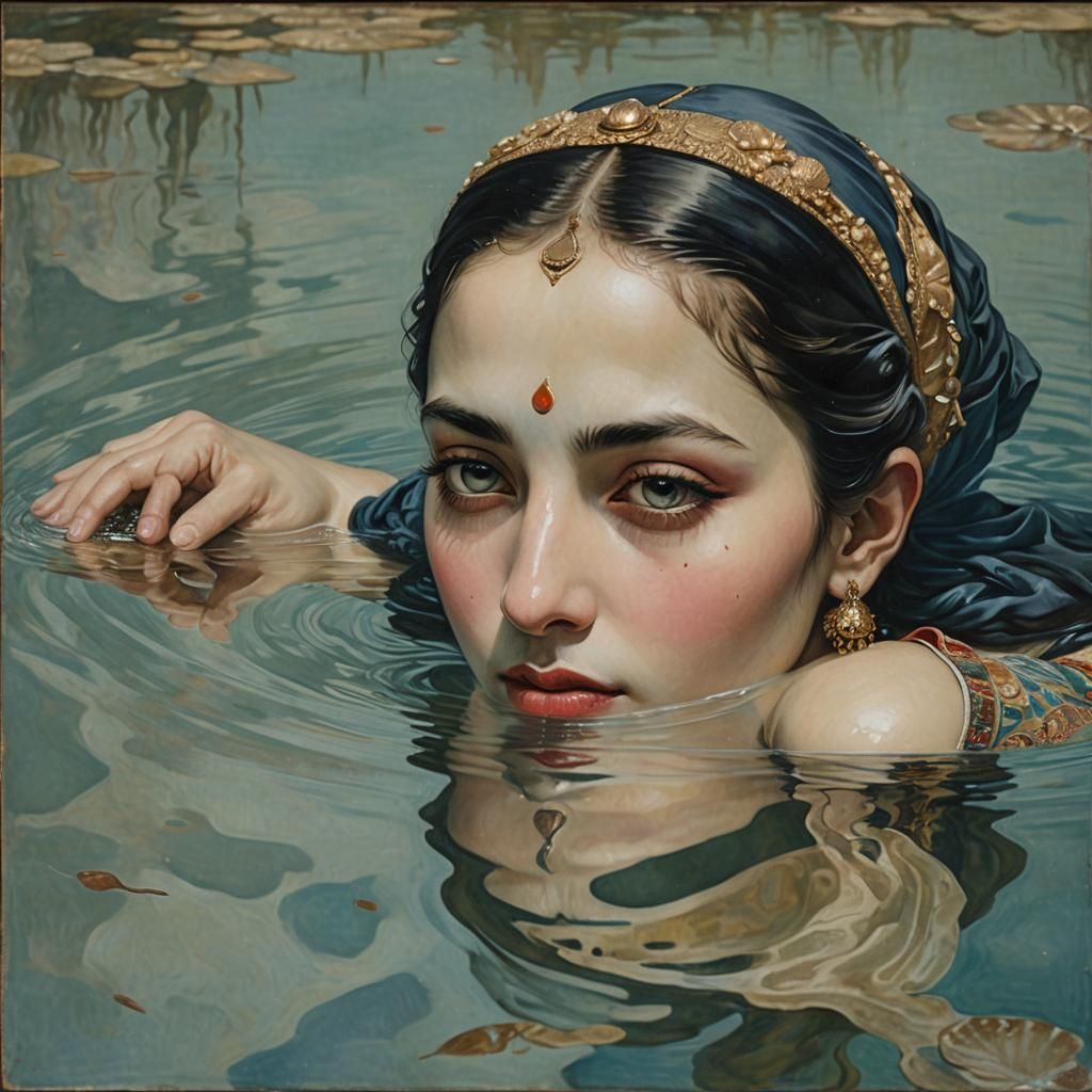 Odalisque in Marshland: An AI-Generated Scene