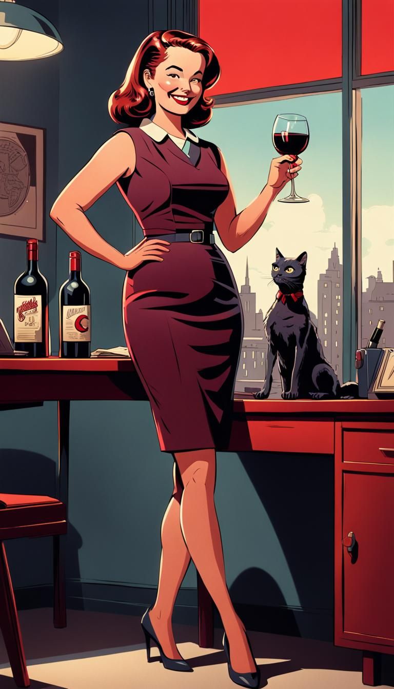 Smiling Secretary at Office Party in Comic Style