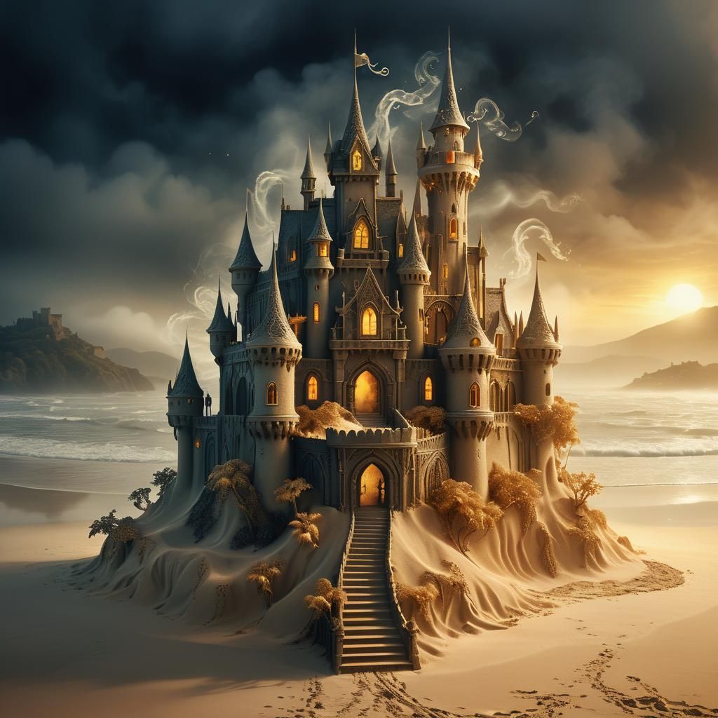 Enchanted Sand Castle in Dark Fantasy Style