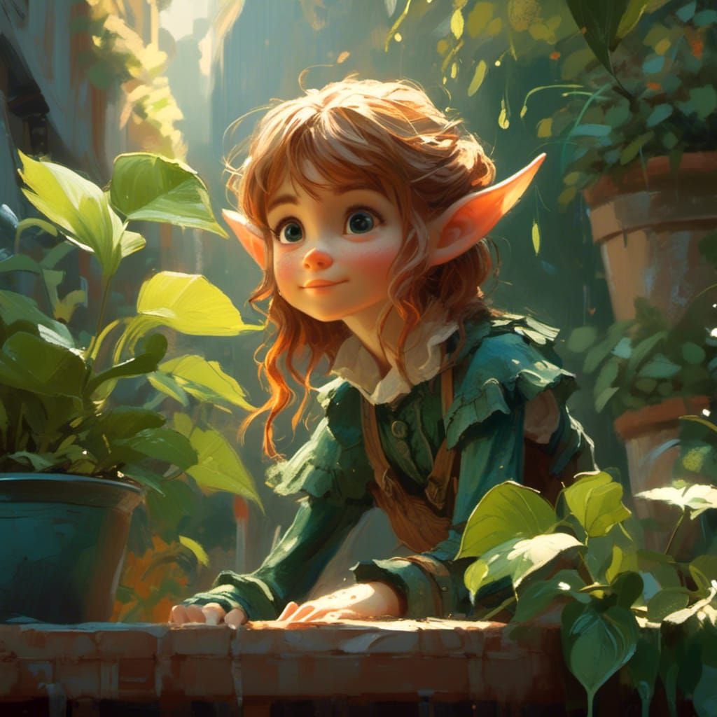 Elf Sheltering Under Leaves: Concept Art