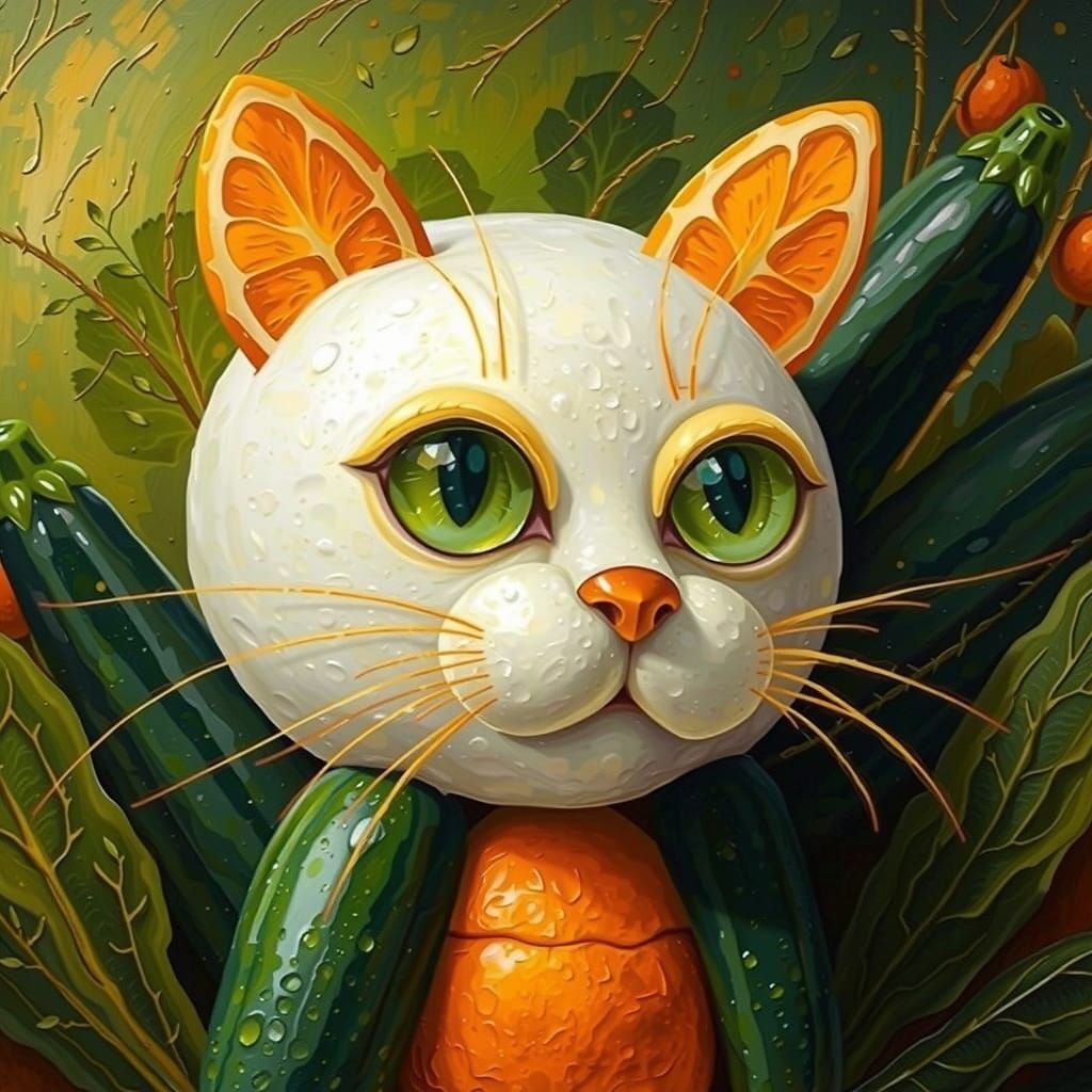 Fanciful Feline of Fruit and Fantasy