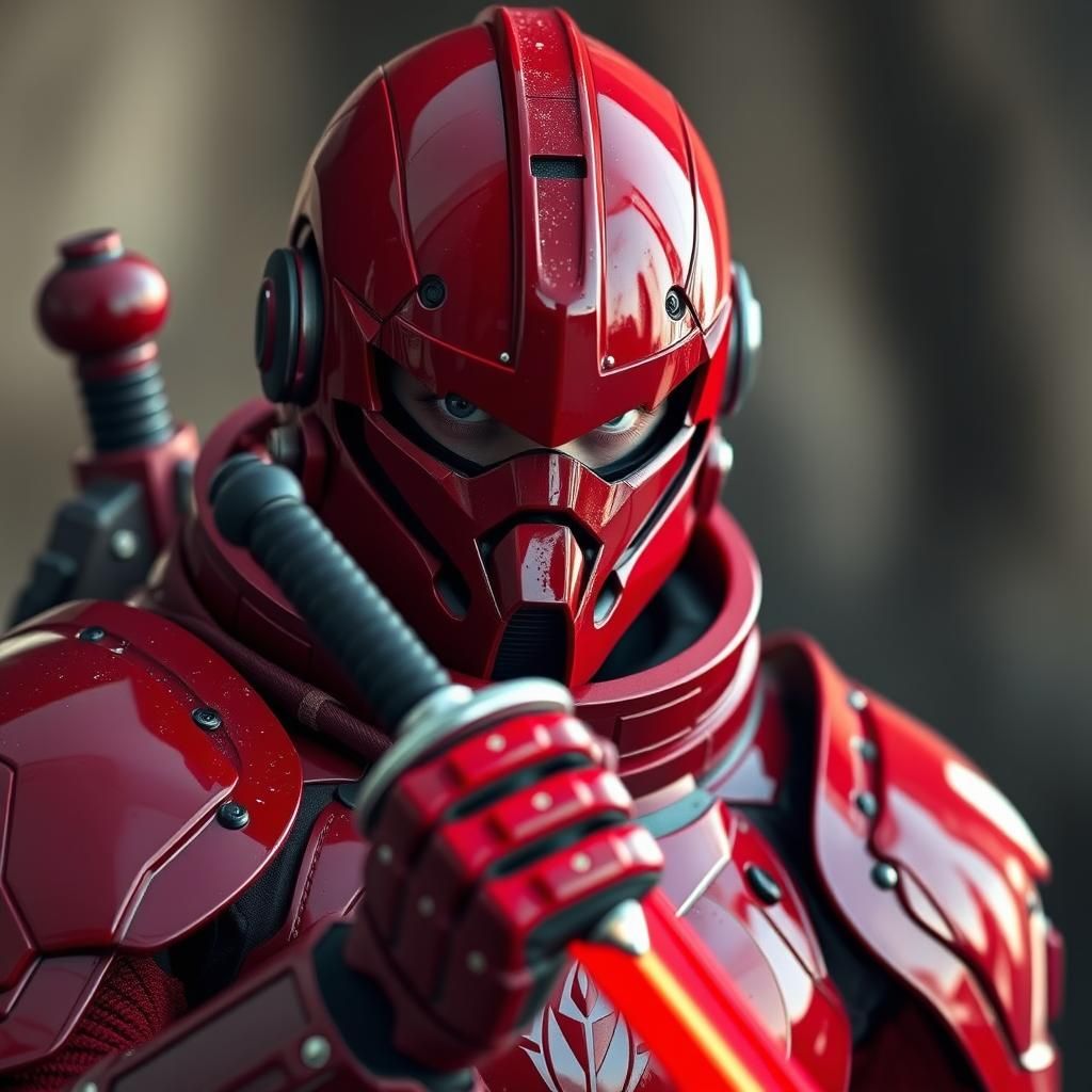 Red Armored Knight with Plasma Sword, Studio Portrait