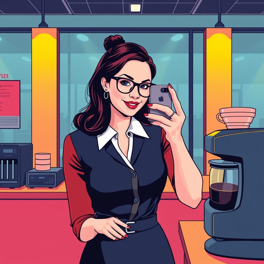 A secretary at the coffee station in her office snapping a q...