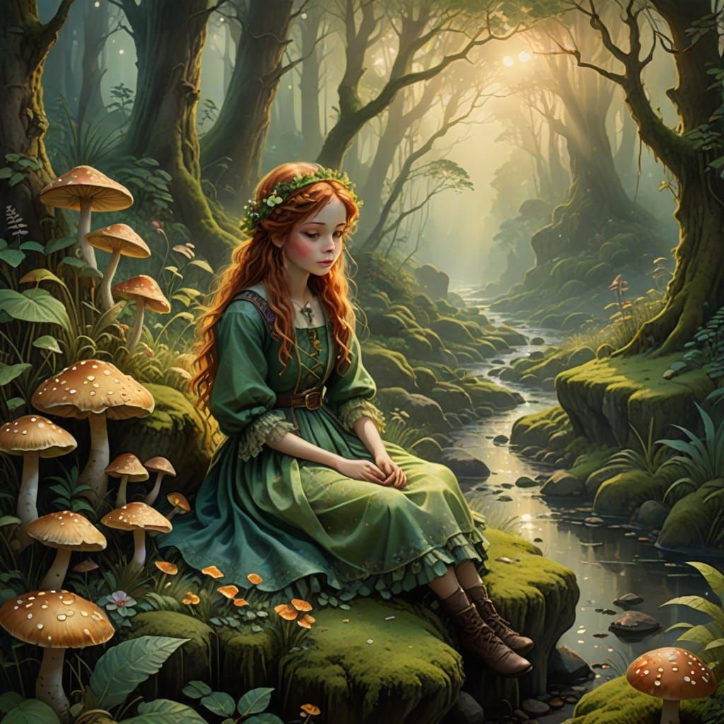 Whimsical Raggedy Annie in a Mystical Forest