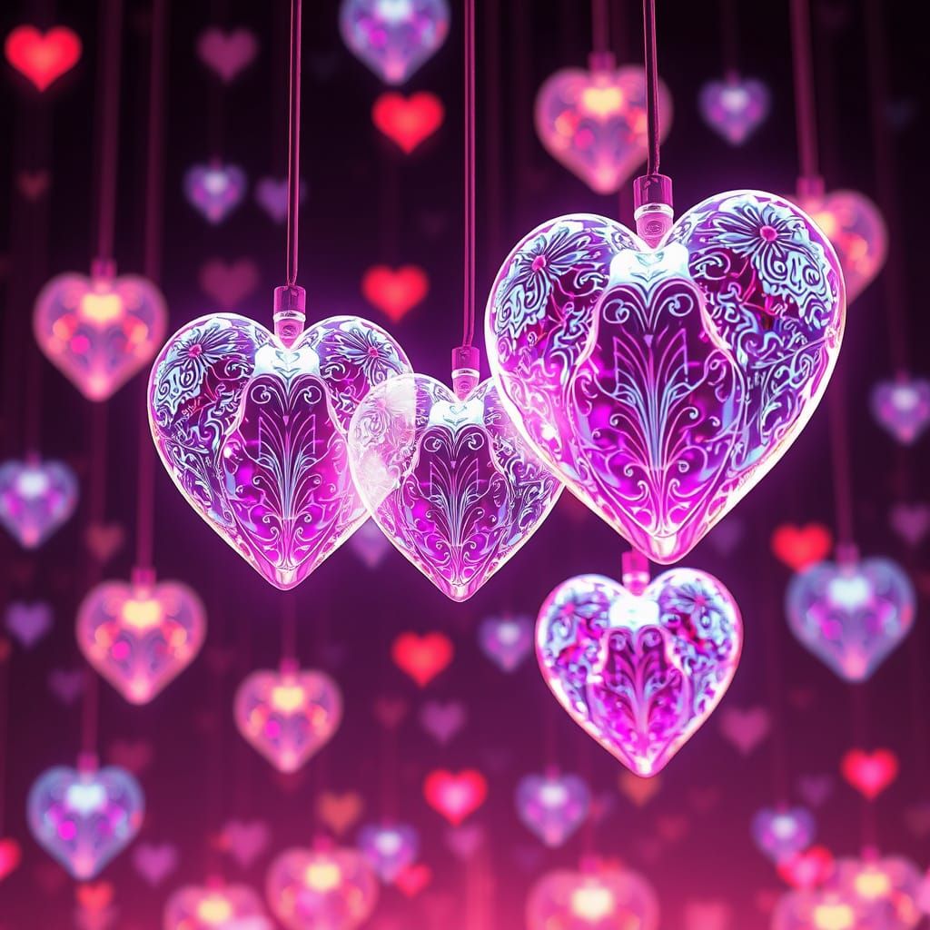 Glowing Anime Hearts in Mid-Air