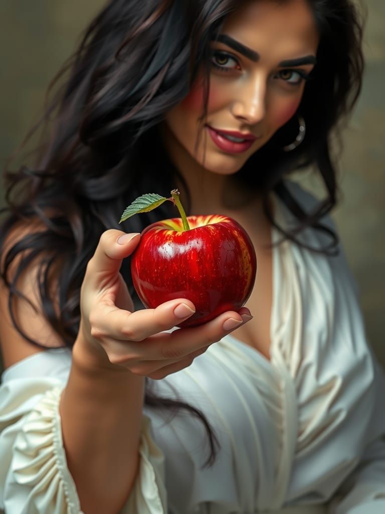 Eve's Temptation: A Pre-Raphaelite Beauty Offering Apple