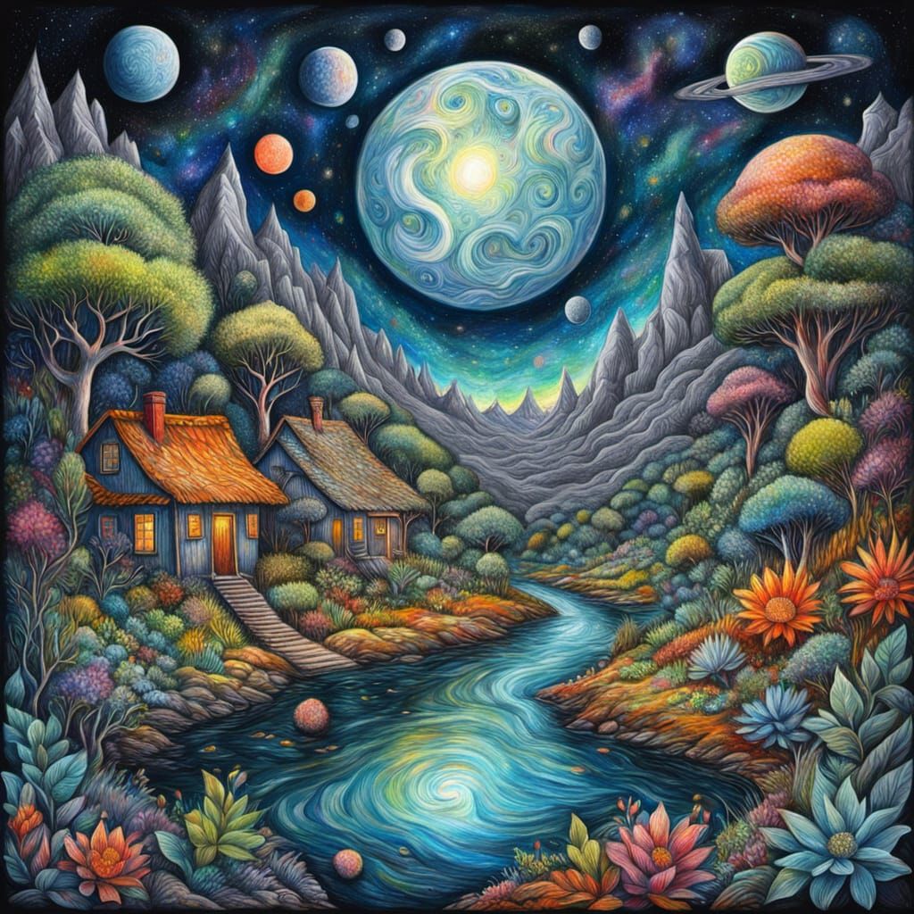 Protecting Earth: Hyperdetailed Gouache Charcoal Drawing