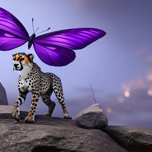 Cheetah with Butterfly Wings in Detailed Matte Painting