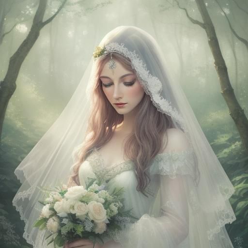 Ethereal Elven Bride Portrait in Watercolor Style