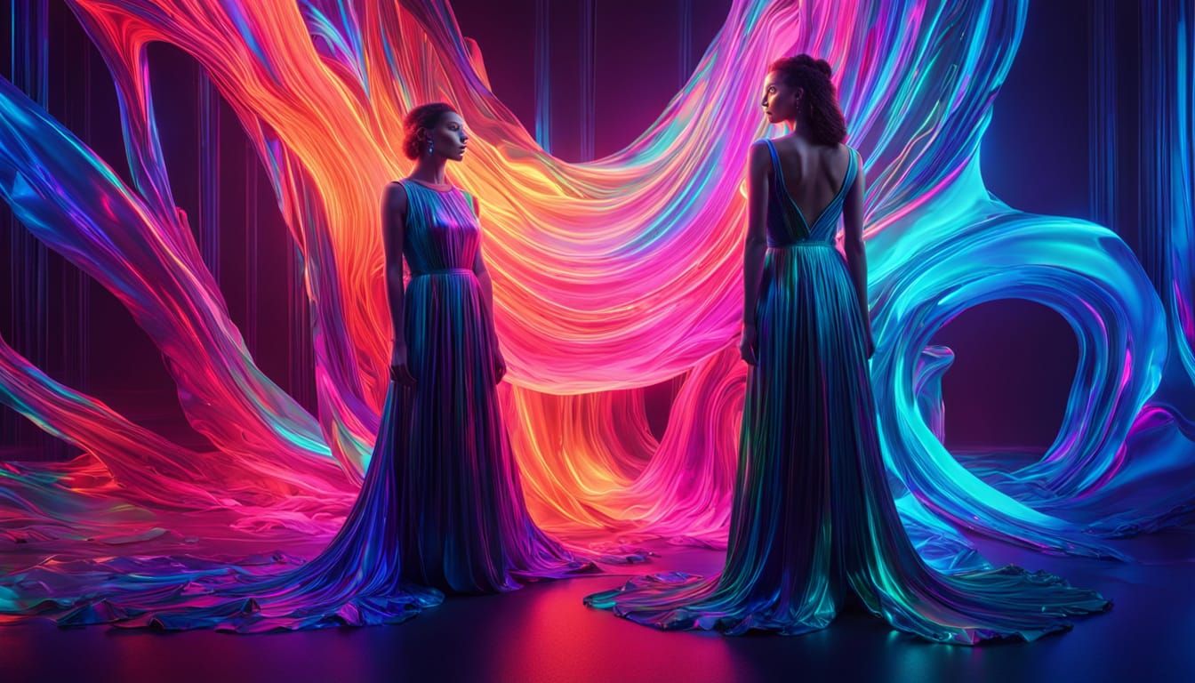 Surreal Lady in Liquid Neon Glass Dress