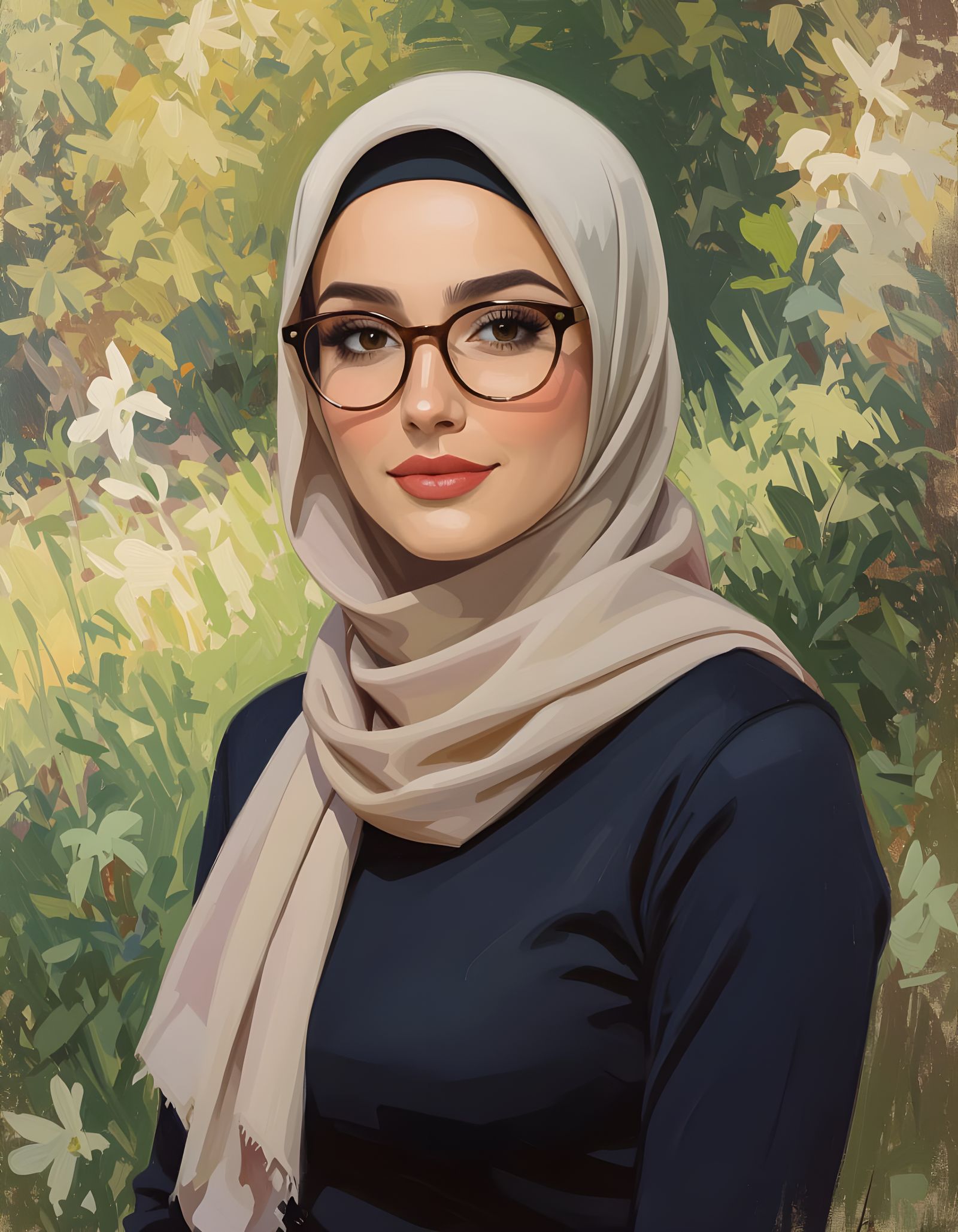 Curvy Woman in Hijab: Impressionist Oil Painting