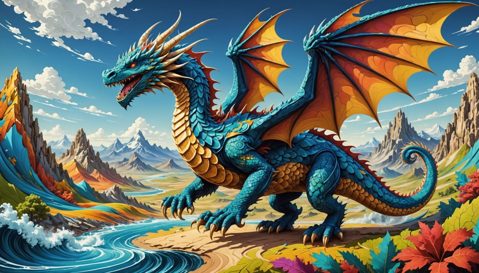 Colorful Dragon Flight: Abstract Vector Fractal Art