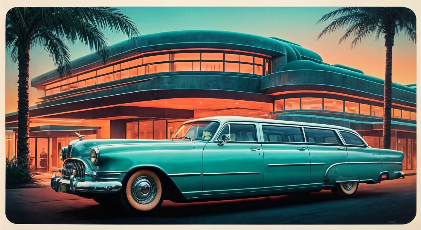 Futuristic 1950s Limousine in Turquoise and Chrome