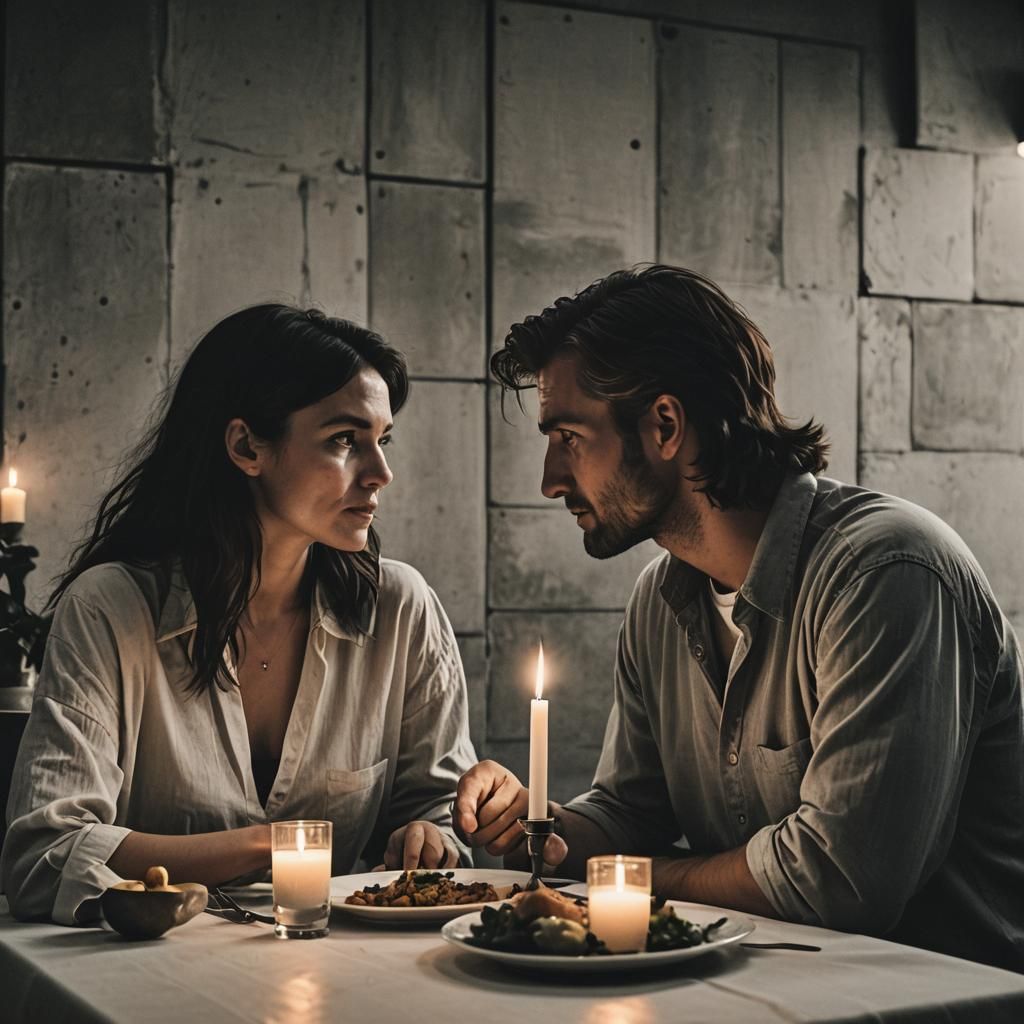 Intimate Candlelit Dinner in Brutalist Style