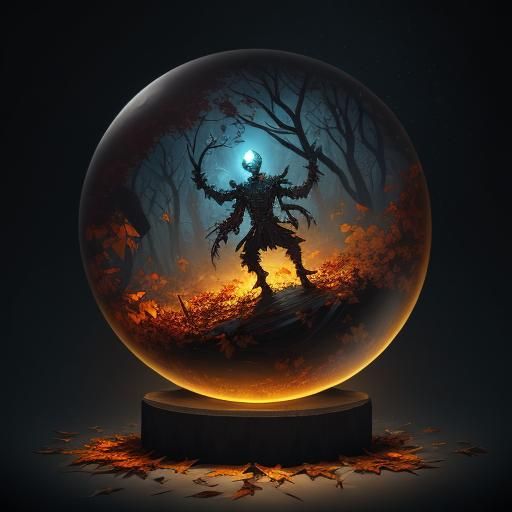 Halloween Ghoul in Glass Sphere: Dark Fantasy Painting
